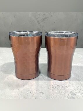 Copper Hammered Stainless Steel Tumbler by SIC with Lid - Set of 2